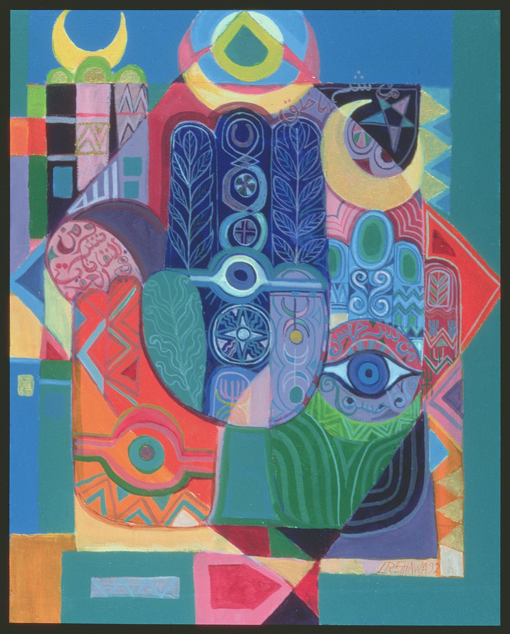 手作为护身符我，1992年（丙烯画布） 作者 莱拉·沙瓦（Laila Shawa）