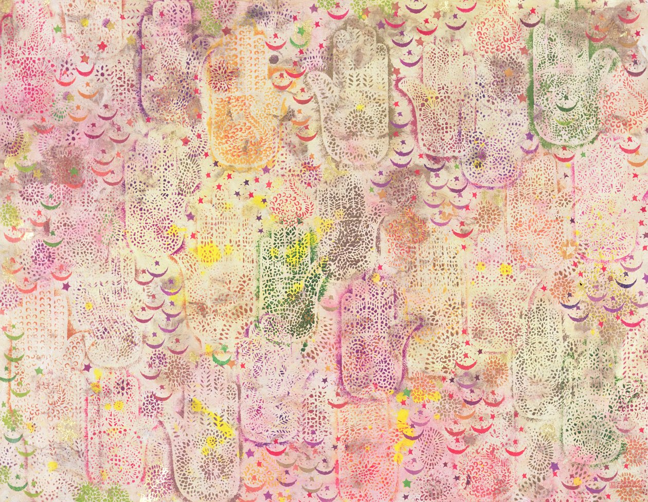 法蒂玛之手，1999年（纸上丙烯酸） 作者 莱拉·沙瓦（Laila Shawa）