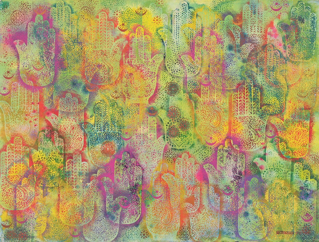 法蒂玛之手，1999年（纸上丙烯酸） 作者 莱拉·沙瓦（Laila Shawa）