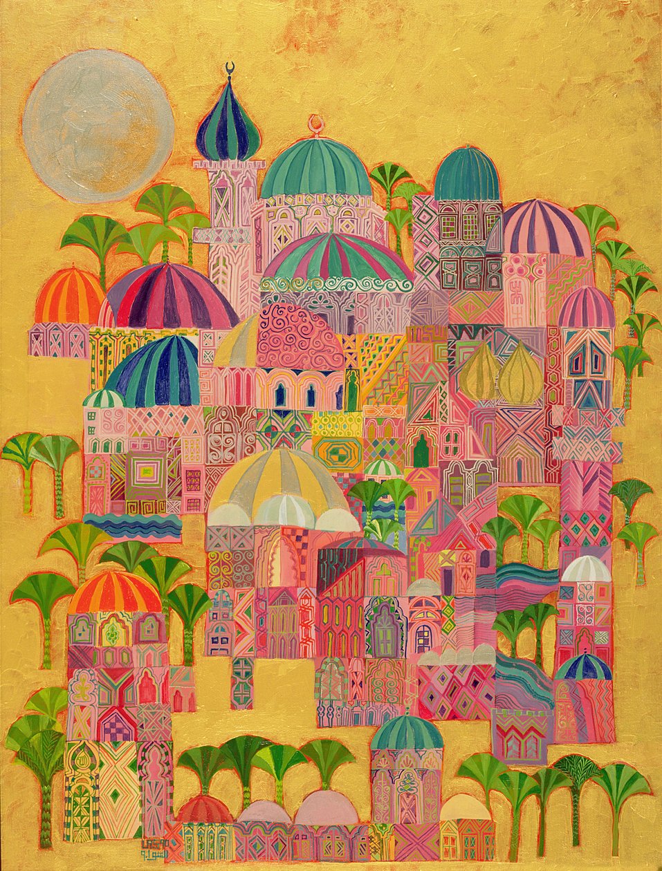 黄金城，1993-94（画布上的丙烯酸） 作者 莱拉·沙瓦（Laila Shawa）