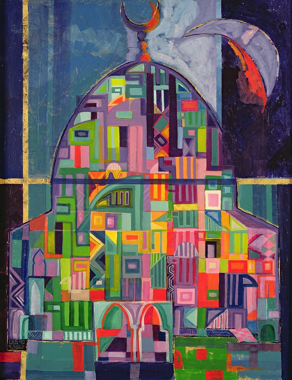 上帝之家，1993-94（画布上的丙烯酸和金色颜料） 作者 莱拉·沙瓦（Laila Shawa）