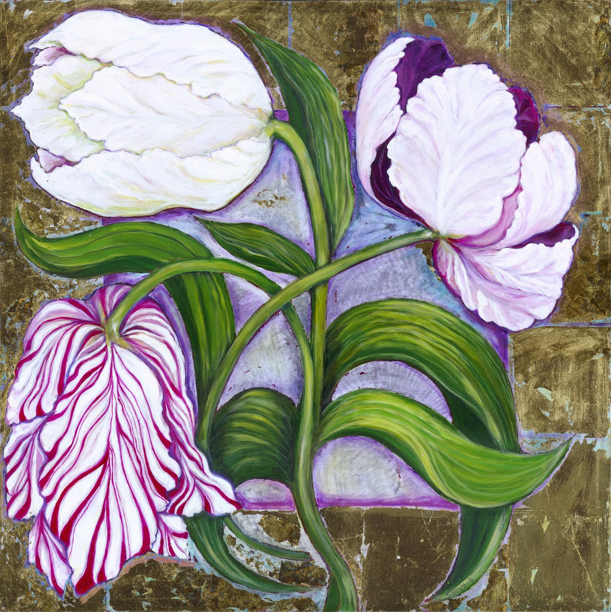 郁金香，2004年（丙烯酸和帆布上的金属叶） 作者 莱拉·沙瓦（Laila Shawa）