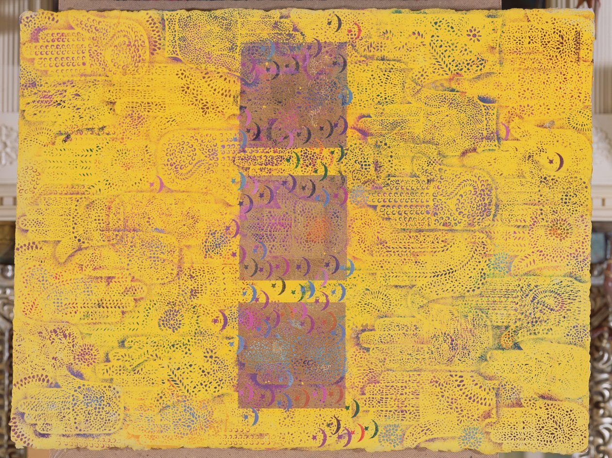 无题，1999年（纸上的丙烯酸和金箔） 作者 莱拉·沙瓦（Laila Shawa）