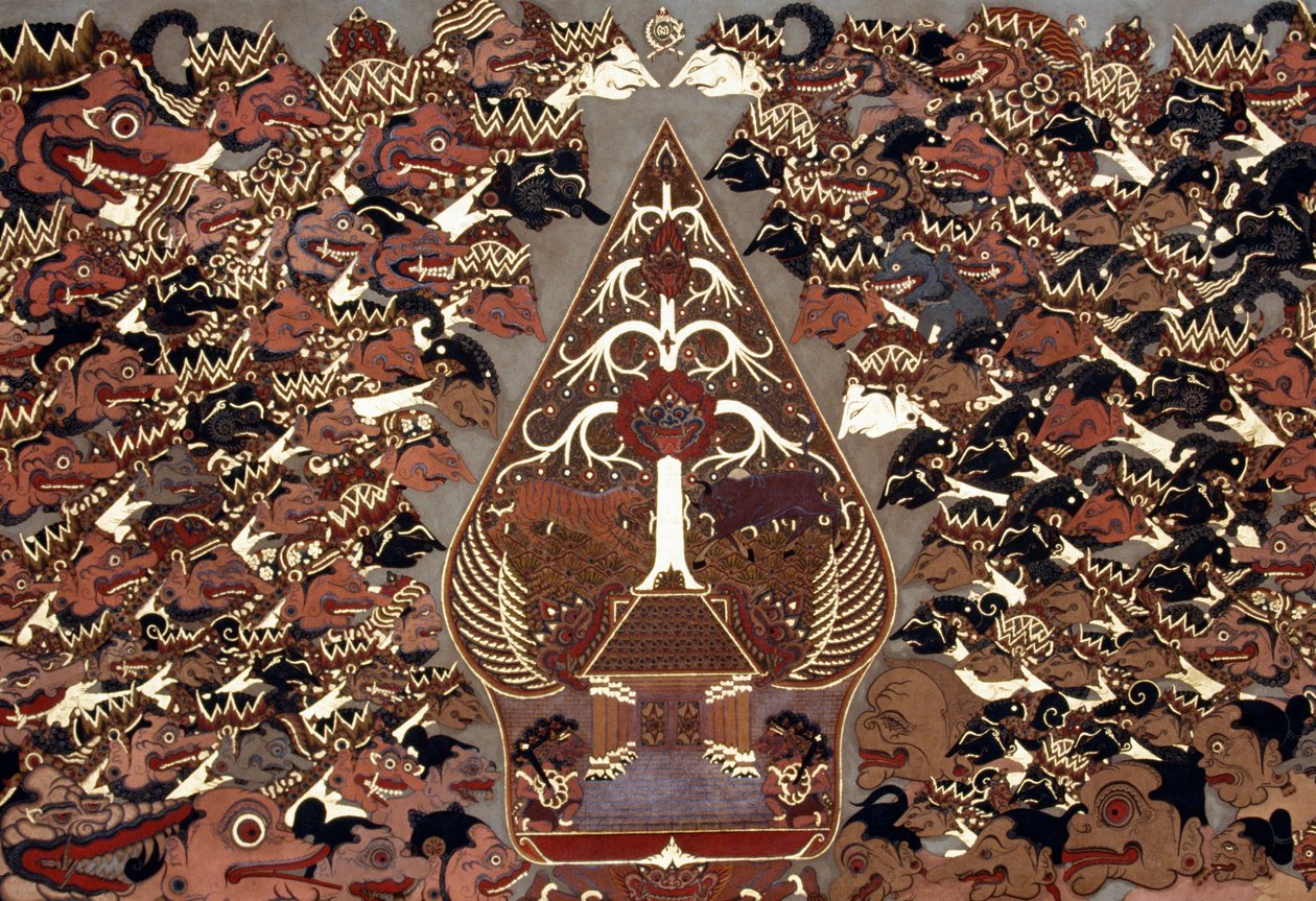 灵感来自于影子剧院（wayang kulit）的Wayang Beber风格的绘画，印度尼西亚苏拉卡尔塔Mangkunegaran宫。 作者 莱拉（当代艺术家）沙瓦