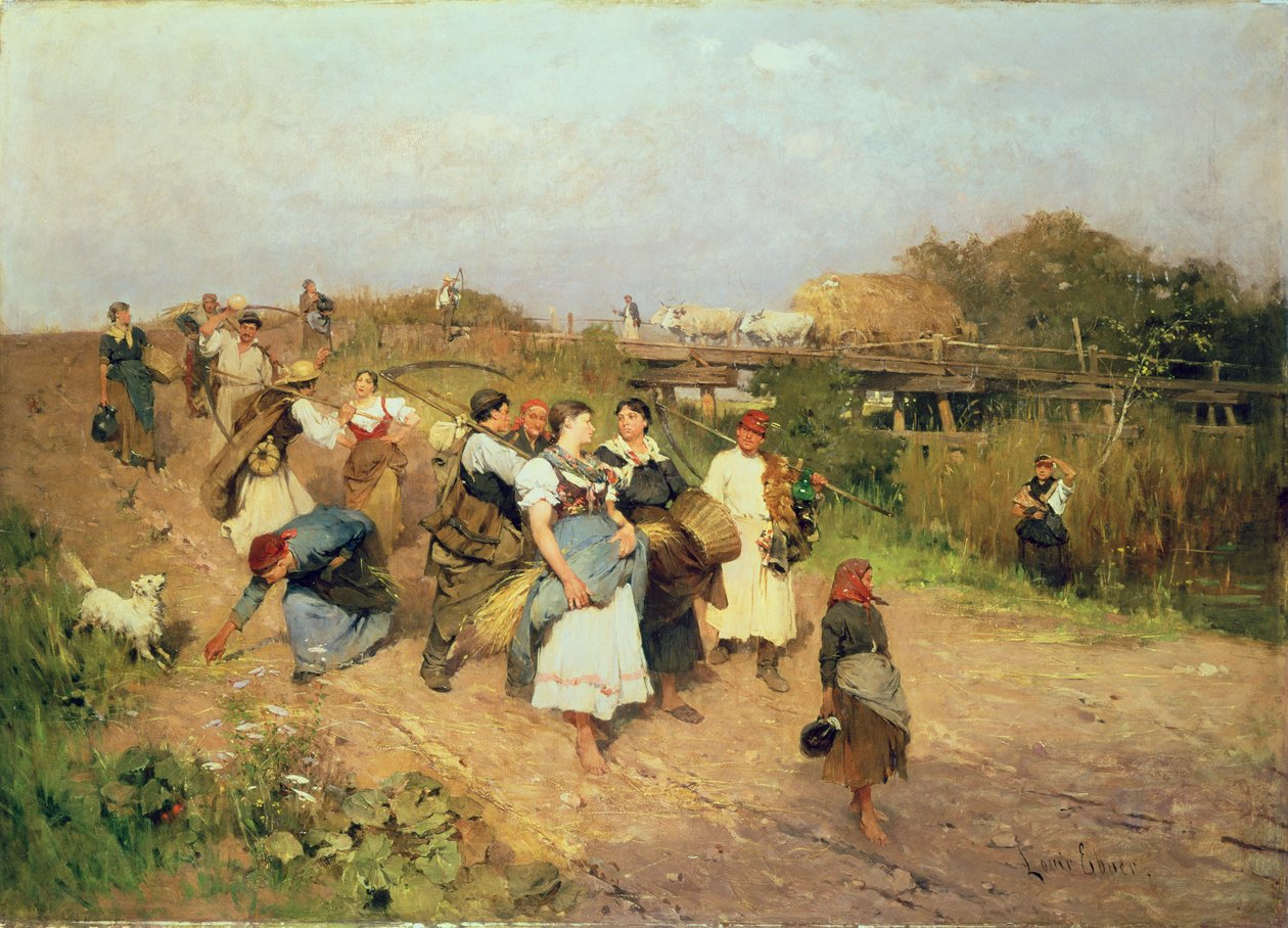 收割机在回家的路上，1881年 作者 Lajos Deak Ebner