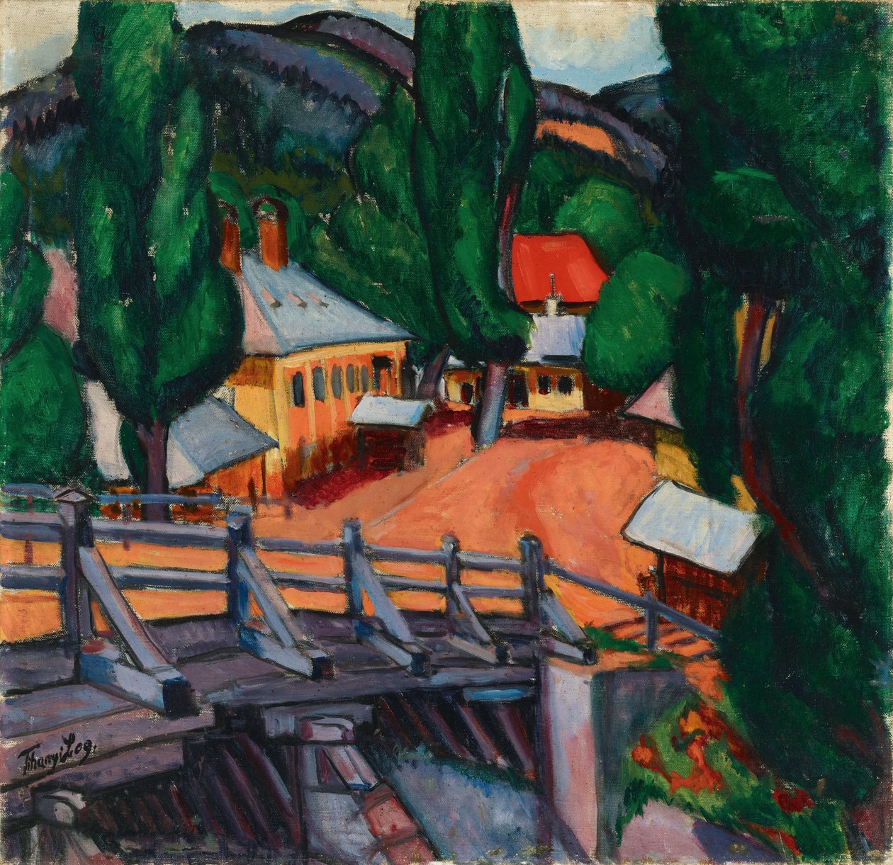 Paysage avec un pont - Landscape with a bridge, by Tihanyi, Lajos (1885-1938). Oil on canvas 作者 Lajos Tihanyi