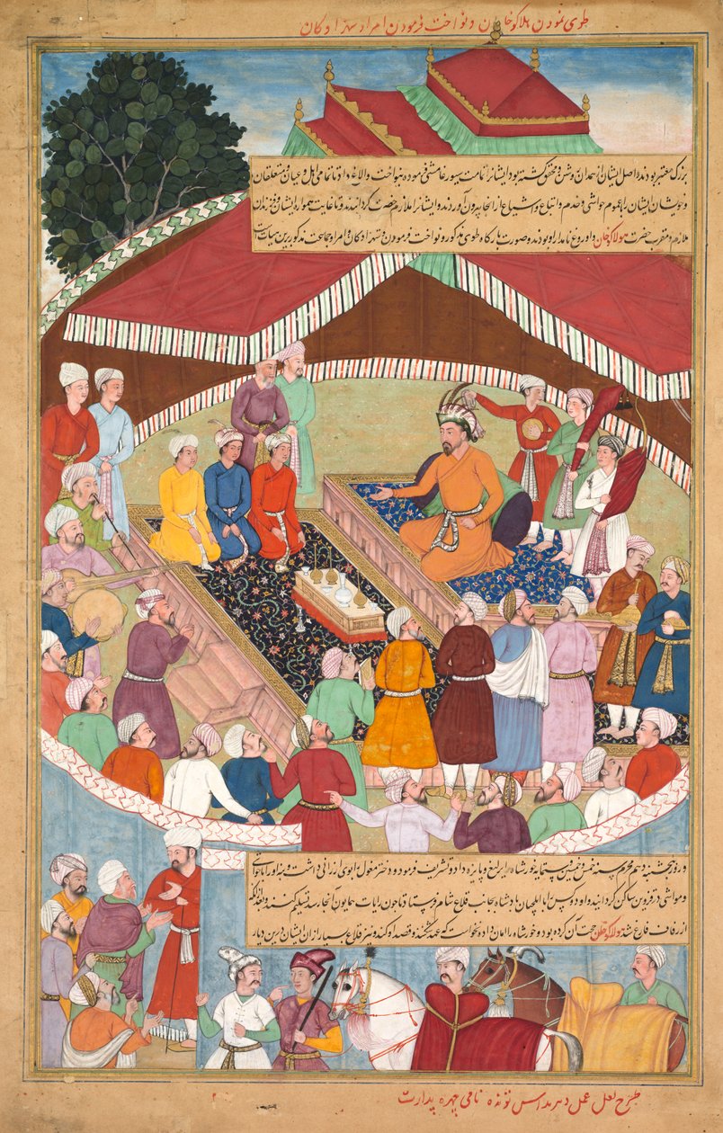 胡拉古汗为埃米尔和王公举行宴会并施以恩惠，摘自 Jami al-tavarikh（《编年史汇编》）中的 Chingiz-nama（《钦吉斯汗书》）。 作者 拉尔