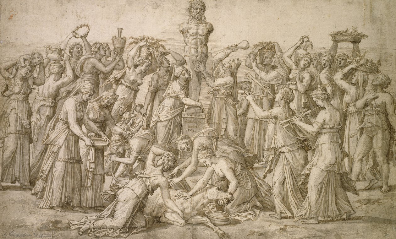 祭祀Priapus，1540年（笔和bistre） 作者 兰伯特·隆巴德