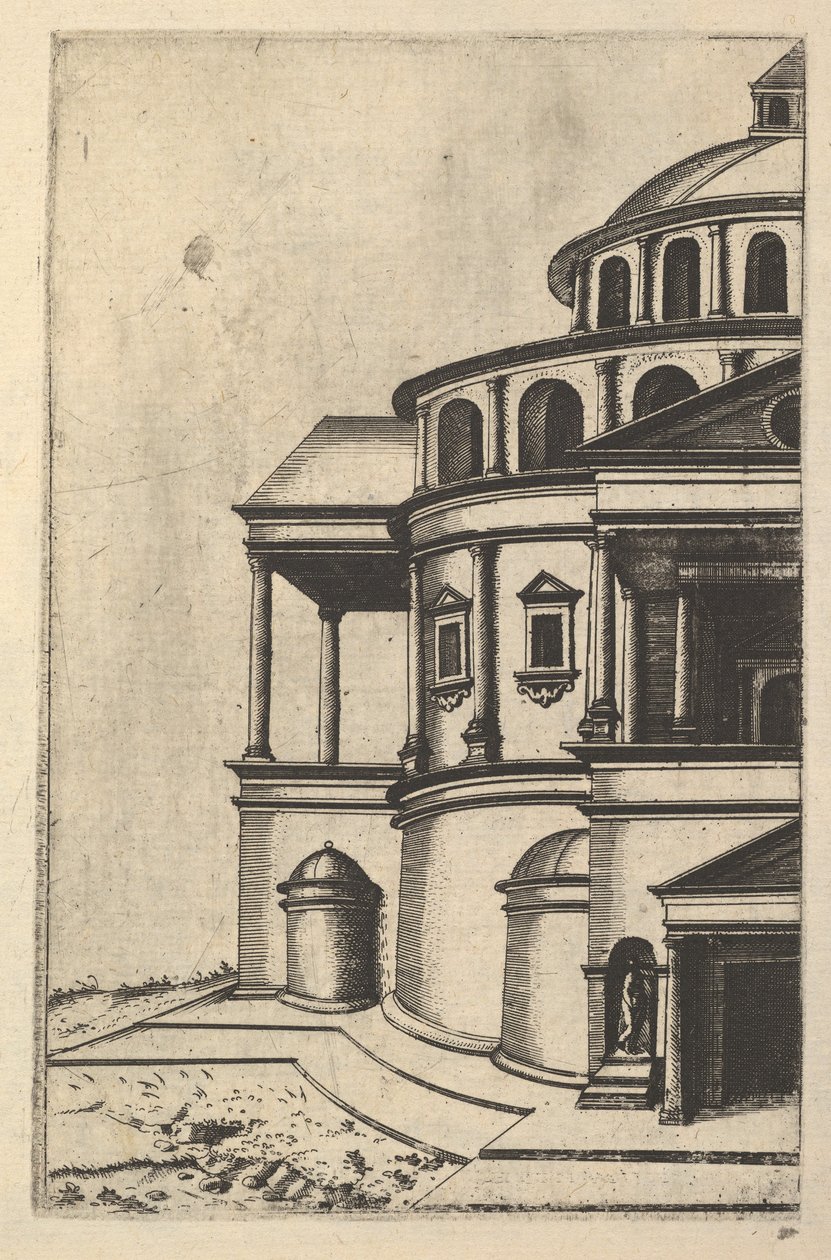 建筑物的局部视图[Templum Isaiae Prophetae]，来自 "Ruinarum variarum f... "系列，1554。 作者 兰伯特·苏维乌斯
