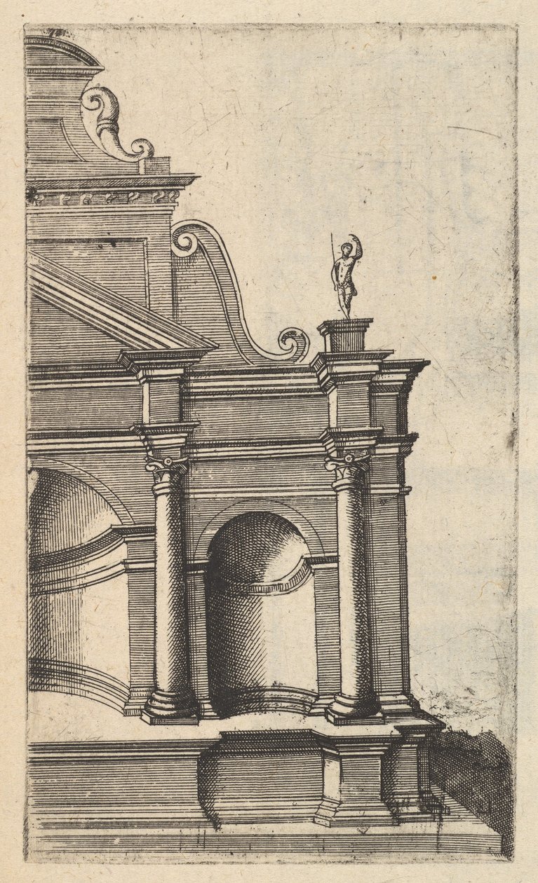 纪念碑的局部视图[Mercurii Templum]，来自 "Ruinarum variarum fabricaru... "系列，1554年。 作者 兰伯特·苏维乌斯