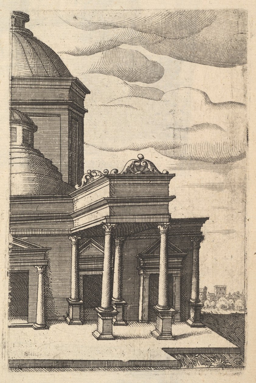 建筑物[Templum Veneris]的局部视图，来自 "Ruinarum variarum fabricarum... "系列，1554。 作者 兰伯特·苏维乌斯