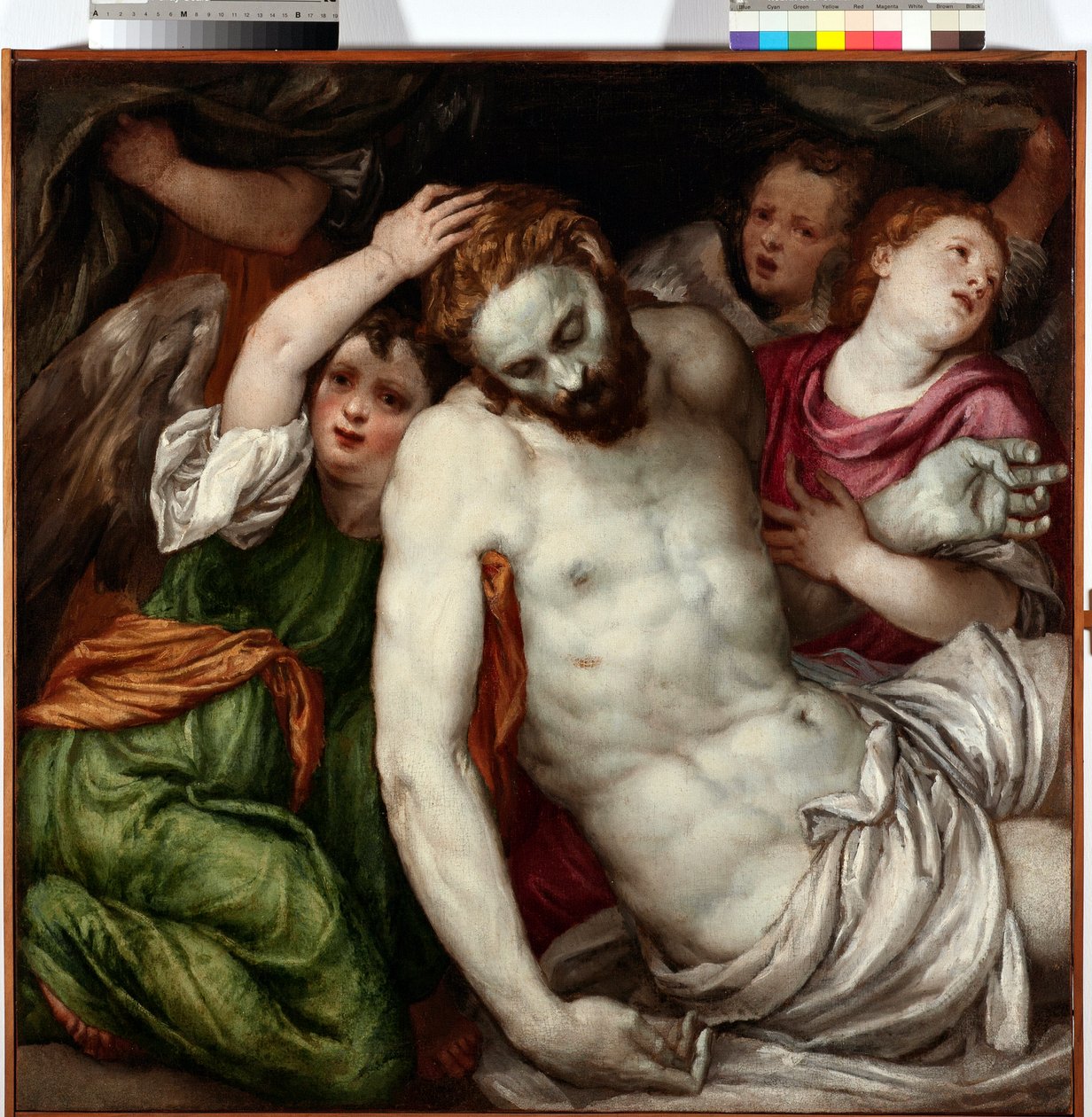 Pieta et anges (Pieta with angels) Painting by Lambert Sustris (1515-1584) 16th century Sun 83x84 cm Musei di Strada Nuova Genes 作者 兰伯特·斯特里斯（Lambert Sustris）