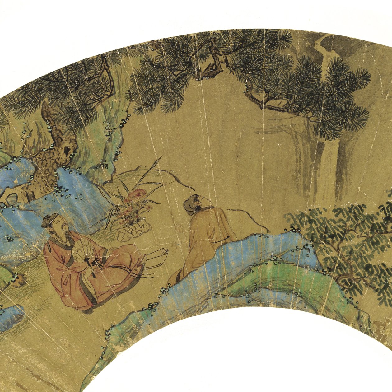 山地景观中的两位学者，1656年（金纸上的墨水和颜色） 作者 蓝鹰