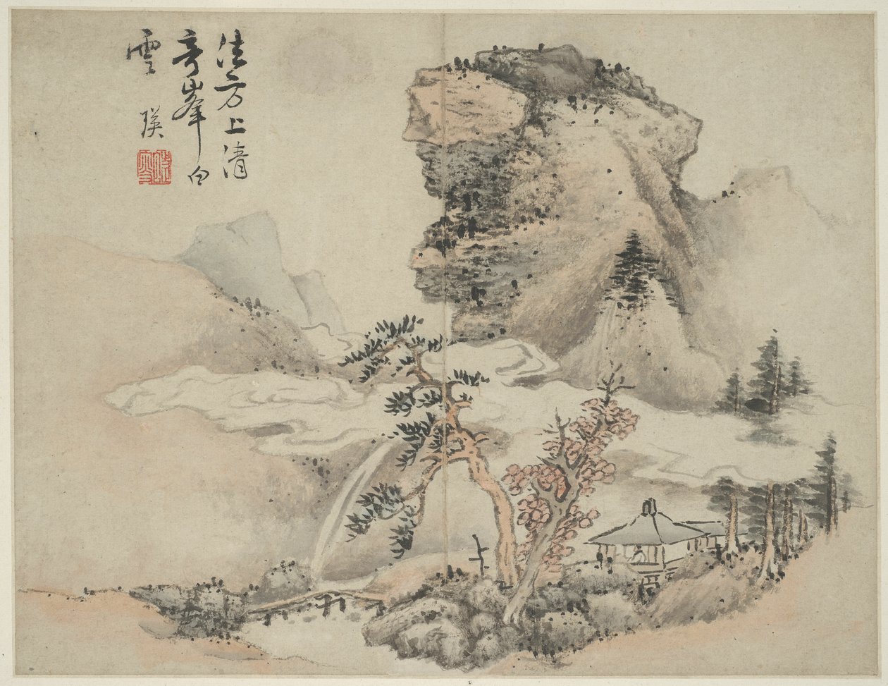 古代大师风格的山水画：取材于方从义（约 1340-80 年活动） 作者 蓝鹰
