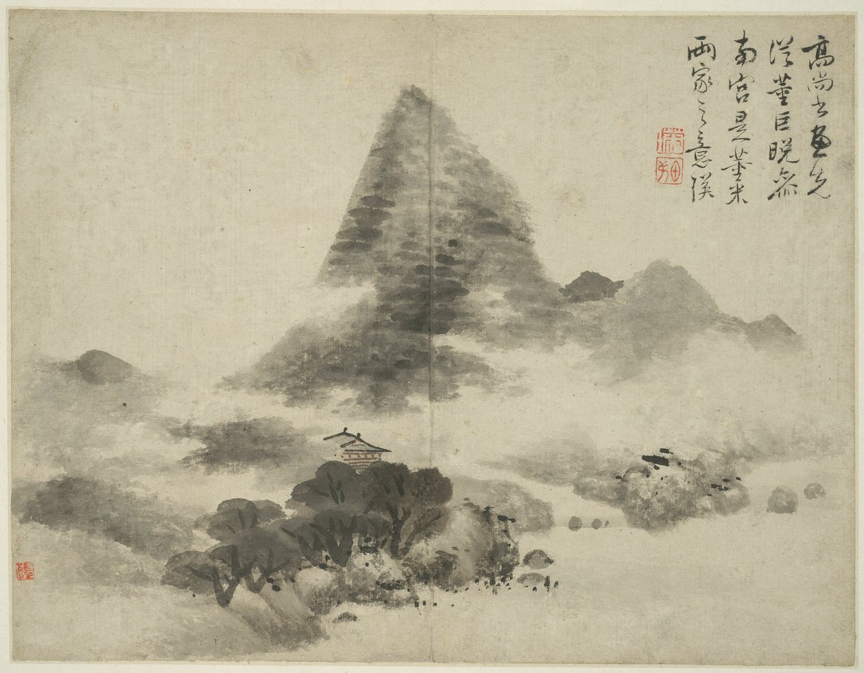 古代大师风格的山水画：高尚书之后，继董源（活跃于 937-975 年）和巨然之后，后来又继承了米芾（1051_-1107 年）的风格 作者 蓝鹰