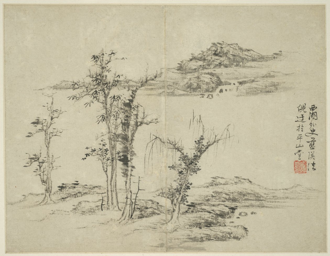 古代大师风格的山水画：倪瓒（1301-1374 年）之作 作者 蓝鹰