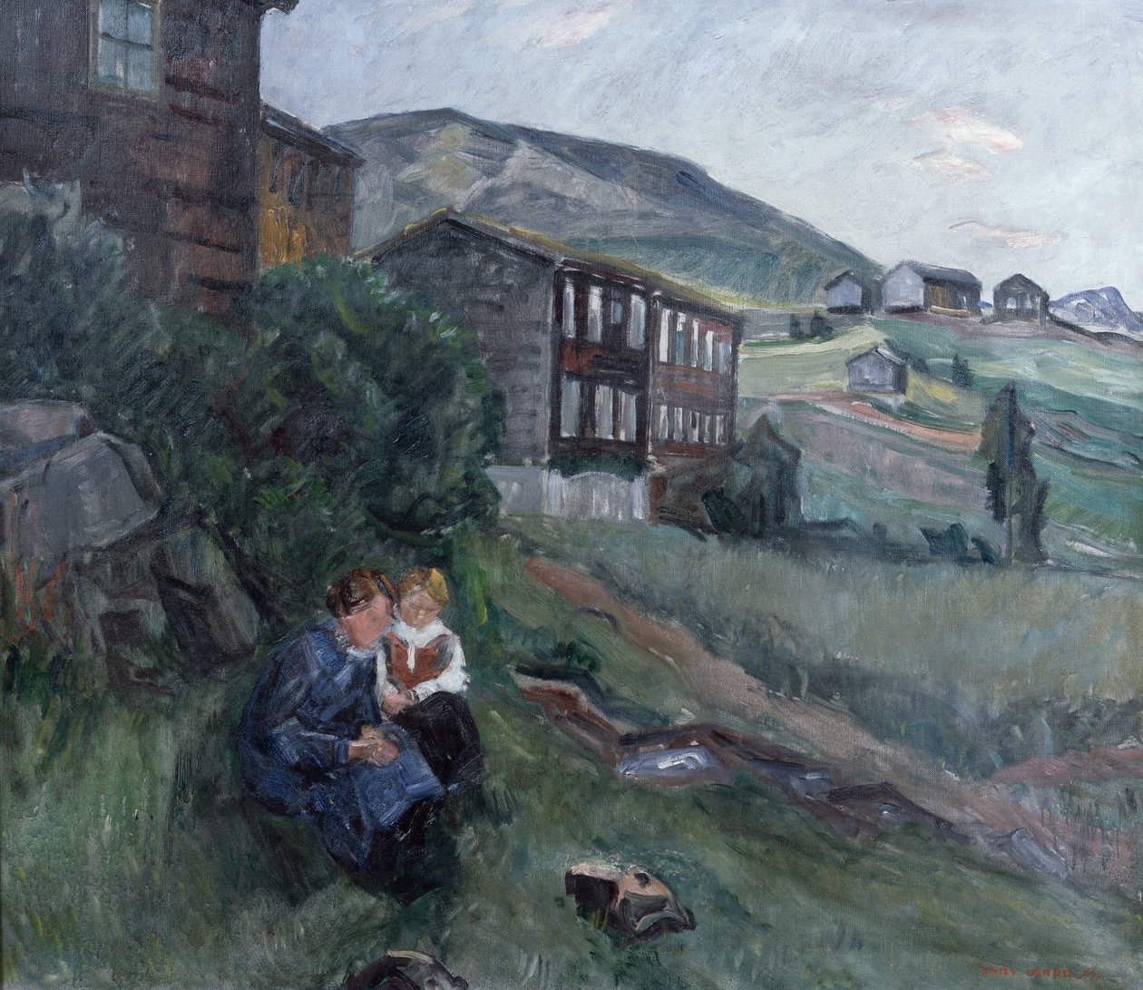 来自 Gudbrandsdalen，风景中的妇女和儿童 作者 拉斯·乔丹