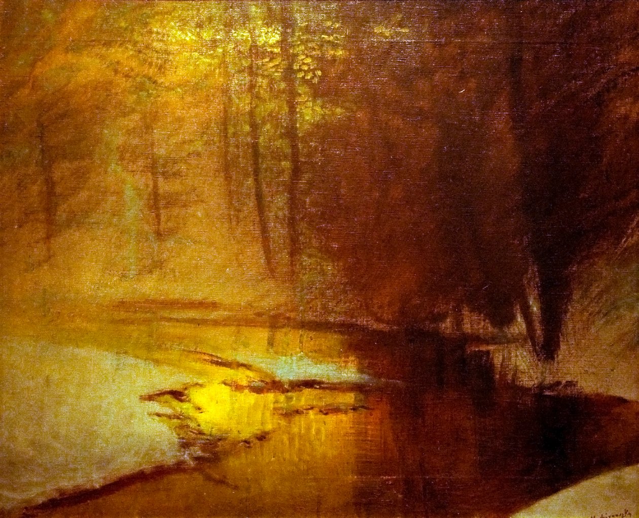 完全erdobennEnglish的金色冷杉：Golden_Lights_in_the_Winter_Forestn 作者 拉斯洛（Laszlo Mednyanszky）