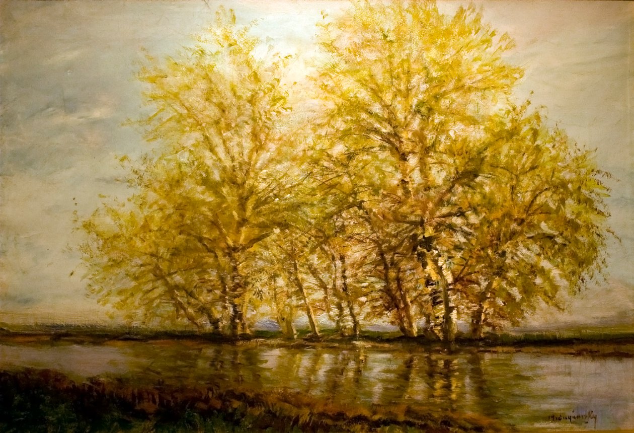 Koratavasz Fak a vizpartonnEnglish：Early_spring_Trees_at_the__Waterfrontn 作者 拉斯洛（Laszlo Mednyanszky）