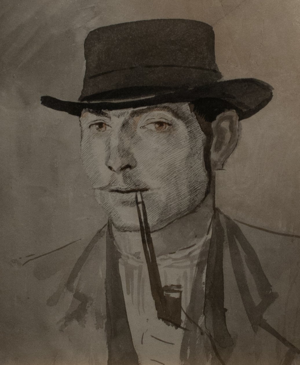 Man_smoking_a_pipenMagyar：Pipazo ferfin 作者 拉斯洛（Laszlo Mednyanszky）