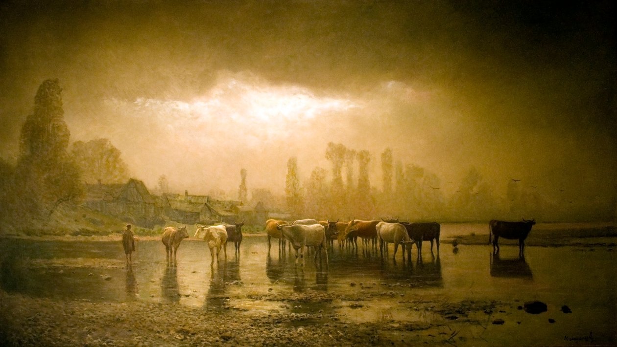 Munkacs videkerol ItatoCountryside在Munkacs Wateringn 作者 拉斯洛（Laszlo Mednyanszky）