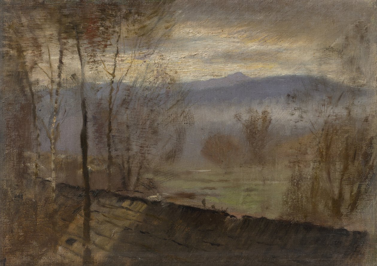 与河的晚上风景，c。 1880年。 作者 拉斯洛（Laszlo Mednyanszky）