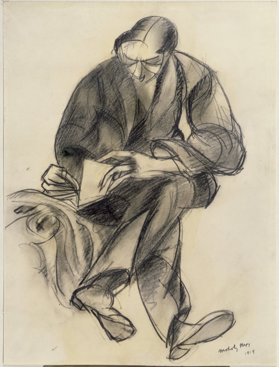 坐姿人物阅读，1919年 作者 拉斯洛·莫霍利·纳吉（Laszlo Moholy Nagy）