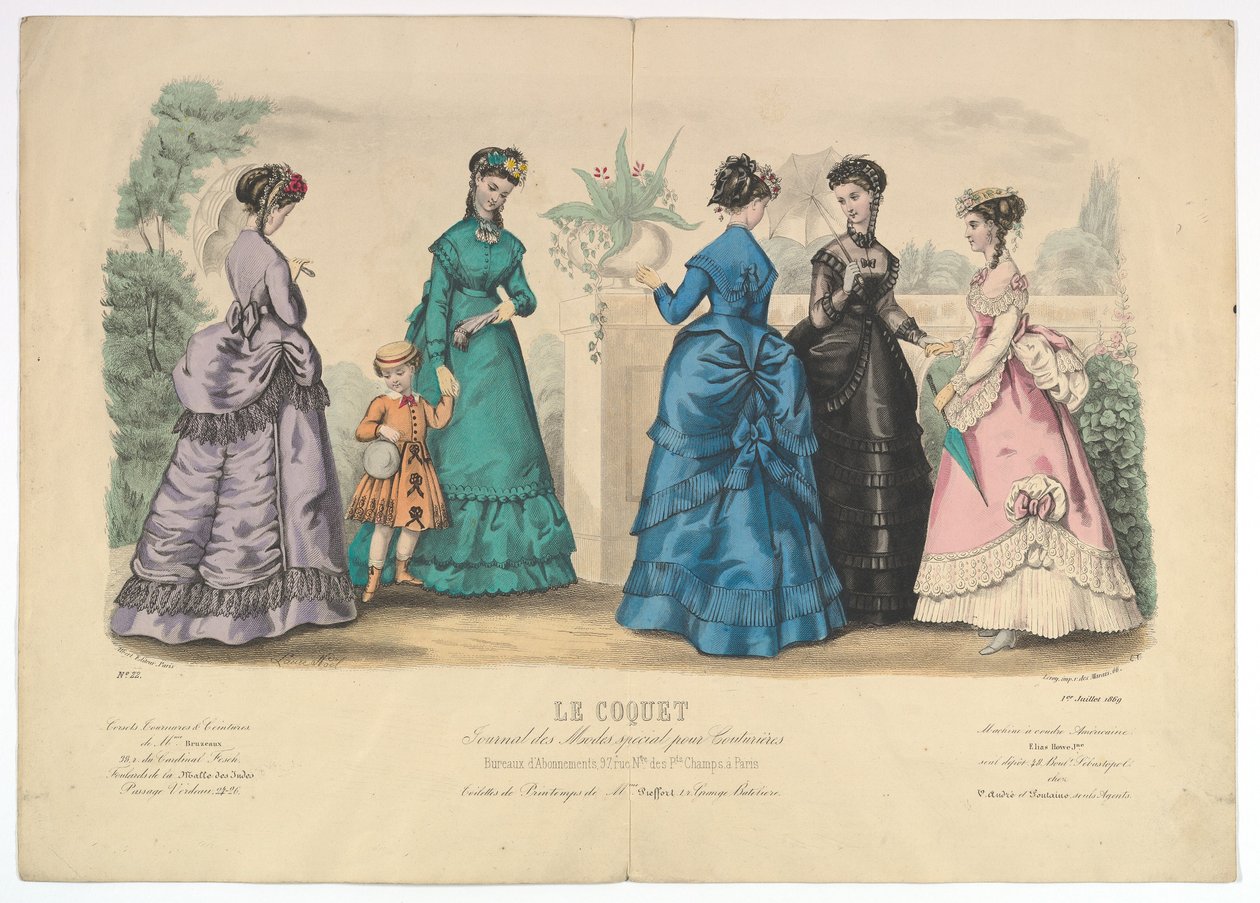 Le Coquet》，第22期，摘自《Couturières特别模式杂志》，1869年7月1日。 作者 劳尔·诺尔