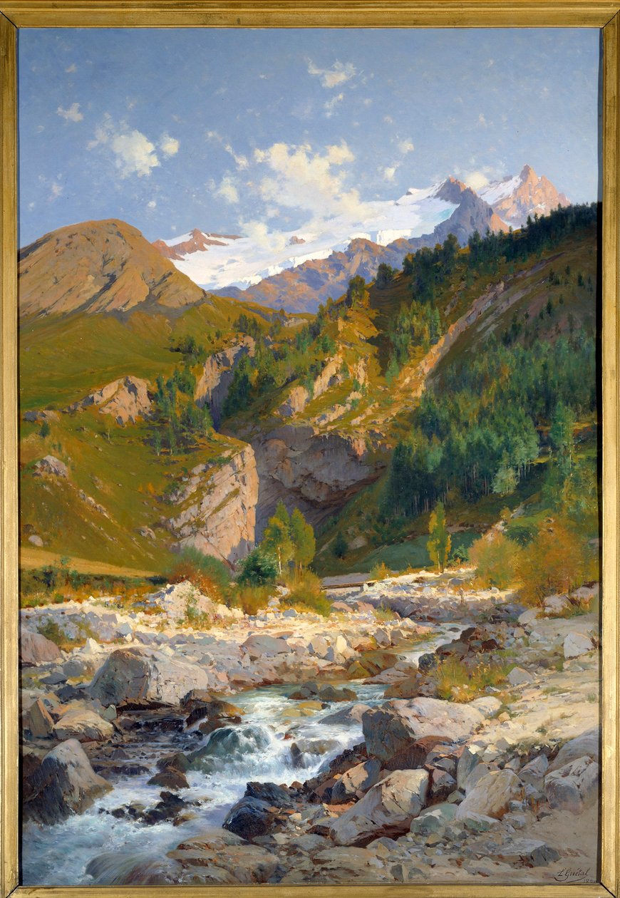 激流中有Chavalchere、Tabuchet冰川和Meije山景观。 洛朗·盖塔尔 (Laurent Guetal) (1841-1892) 的绘画，1888 年格勒诺布尔，美术博物馆 作者 洛朗·瓜塔尔（LaurentGuétal）