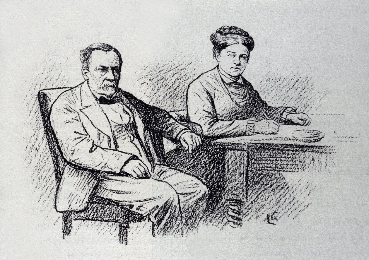 Louis Pasteur (1822-1895) 的肖像，法国化学家和物理学家决定与他的妻子 Marie Laurent 建立关系。 Lucien Laurent-Gsell (Laurent Gsell) (1860-1944) 的素描。 DR 作者 洛朗·卢西安·格塞尔
