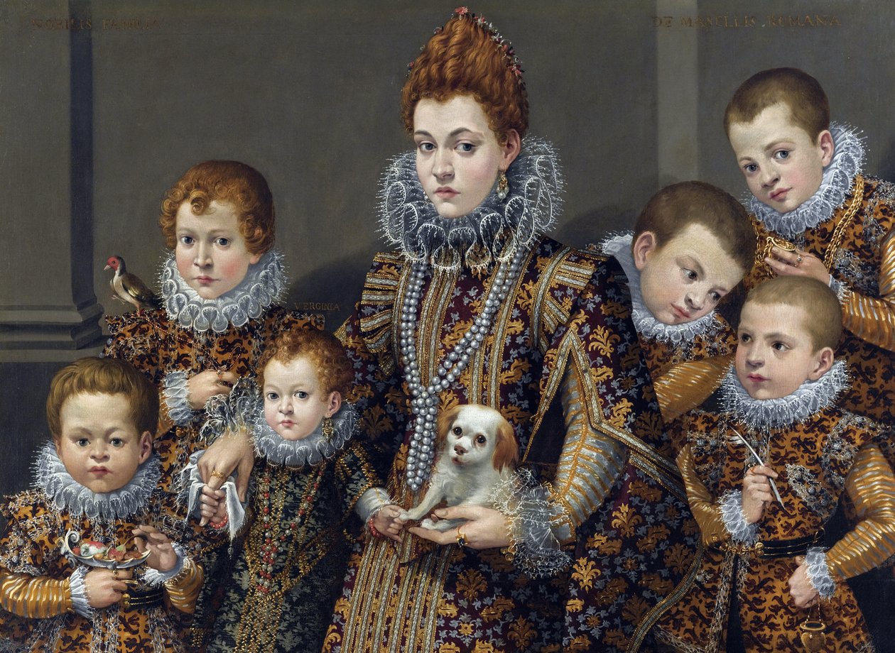Bianca degli Utili Maselli和她的六个孩子的画像，c。 1605（布面油画） 作者 Lavinia Fontana