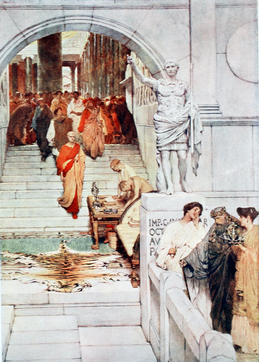 阿格里帕访问奥古斯都，1915年“哈钦森国家历史”的插图 作者 劳伦斯·阿尔玛·塔德玛