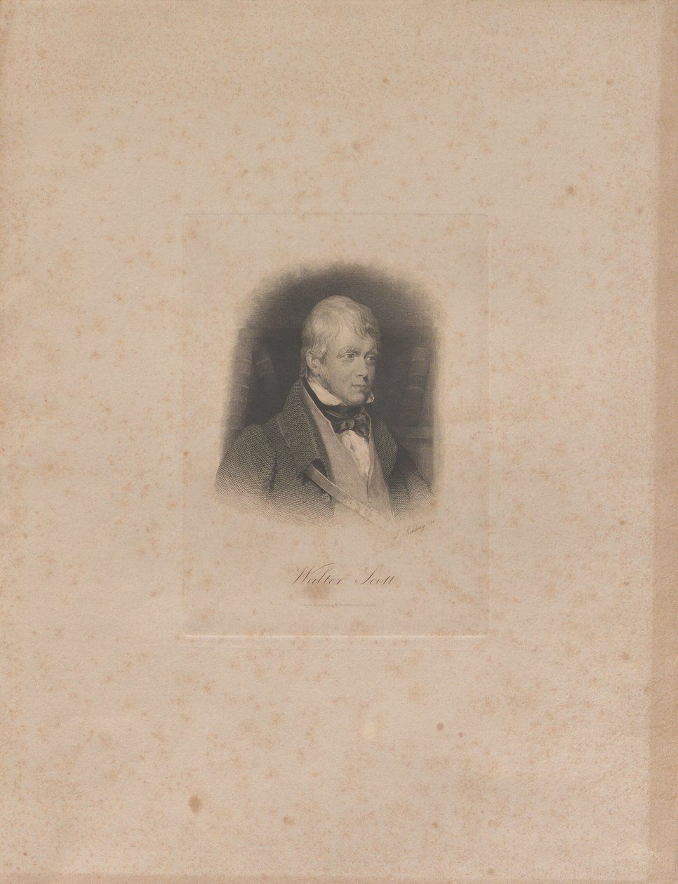 历史小说家和诗人沃尔特-斯科特爵士的肖像，1771-1832年，约1840年。 作者 拉撒路（Lazarus Gottlieb Sichling）