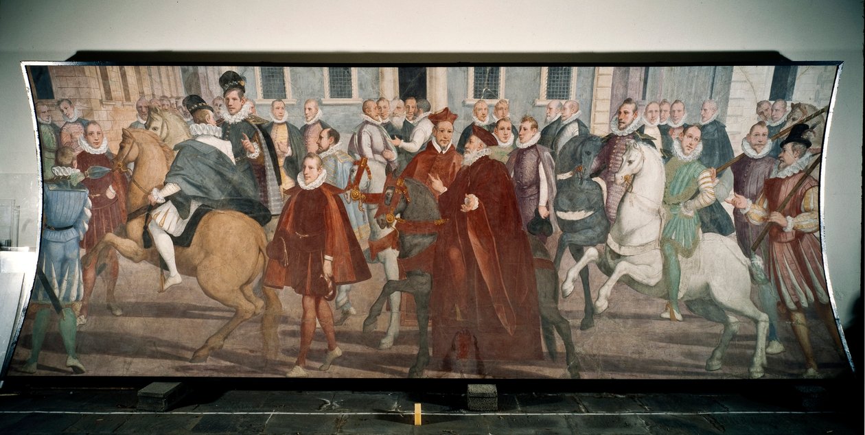 1574 年，总督贾科莫·杜拉佐·格里马尔迪 (Doge Giacomo Durazzo Grimaldi) 指导红衣主教弗朗切斯科·帕切科 (Francesco Pacheco 作者 拉扎罗·塔瓦罗内