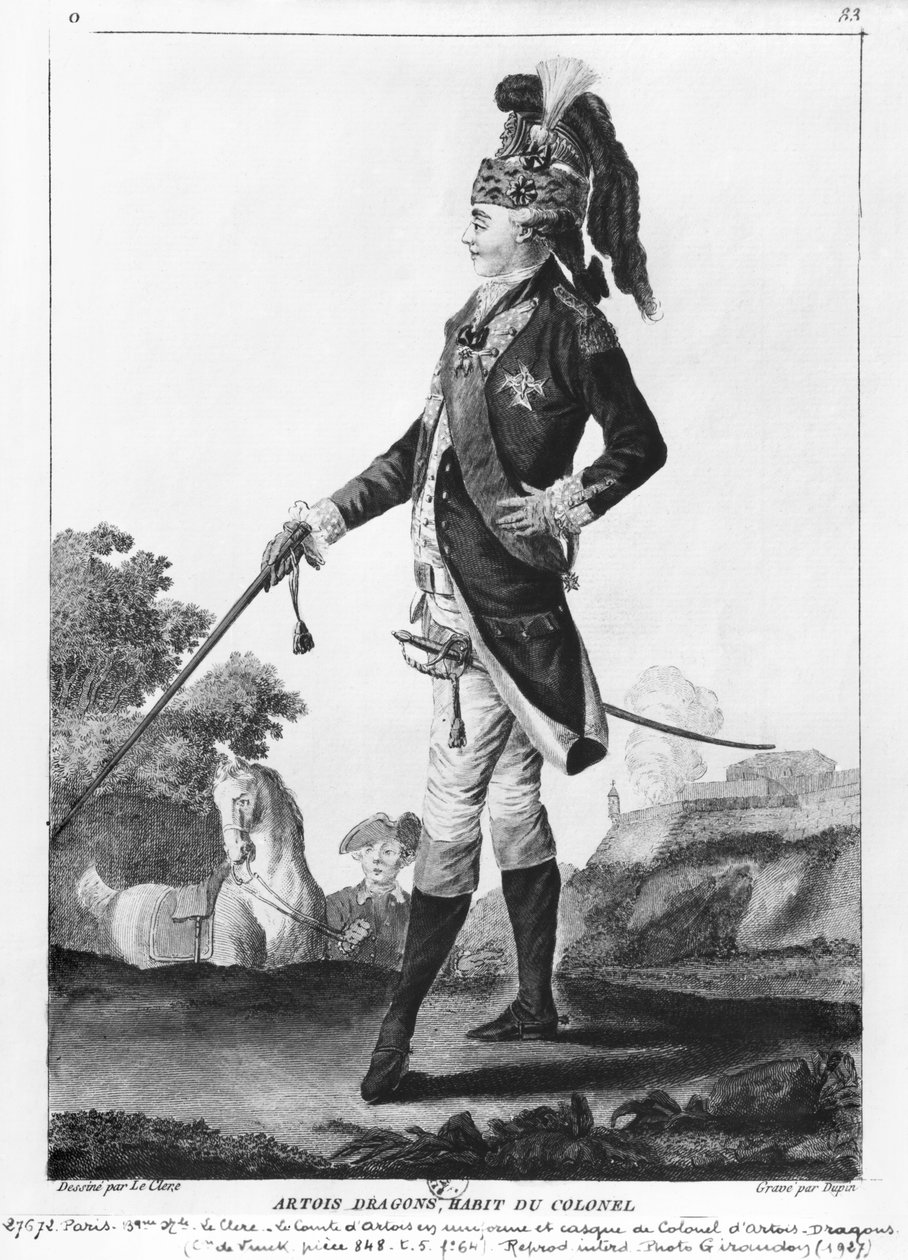 法国查尔斯（1757-1836）佩图雕刻的阿图瓦 - 德龙团上校的军团和制服 作者 勒克莱尔