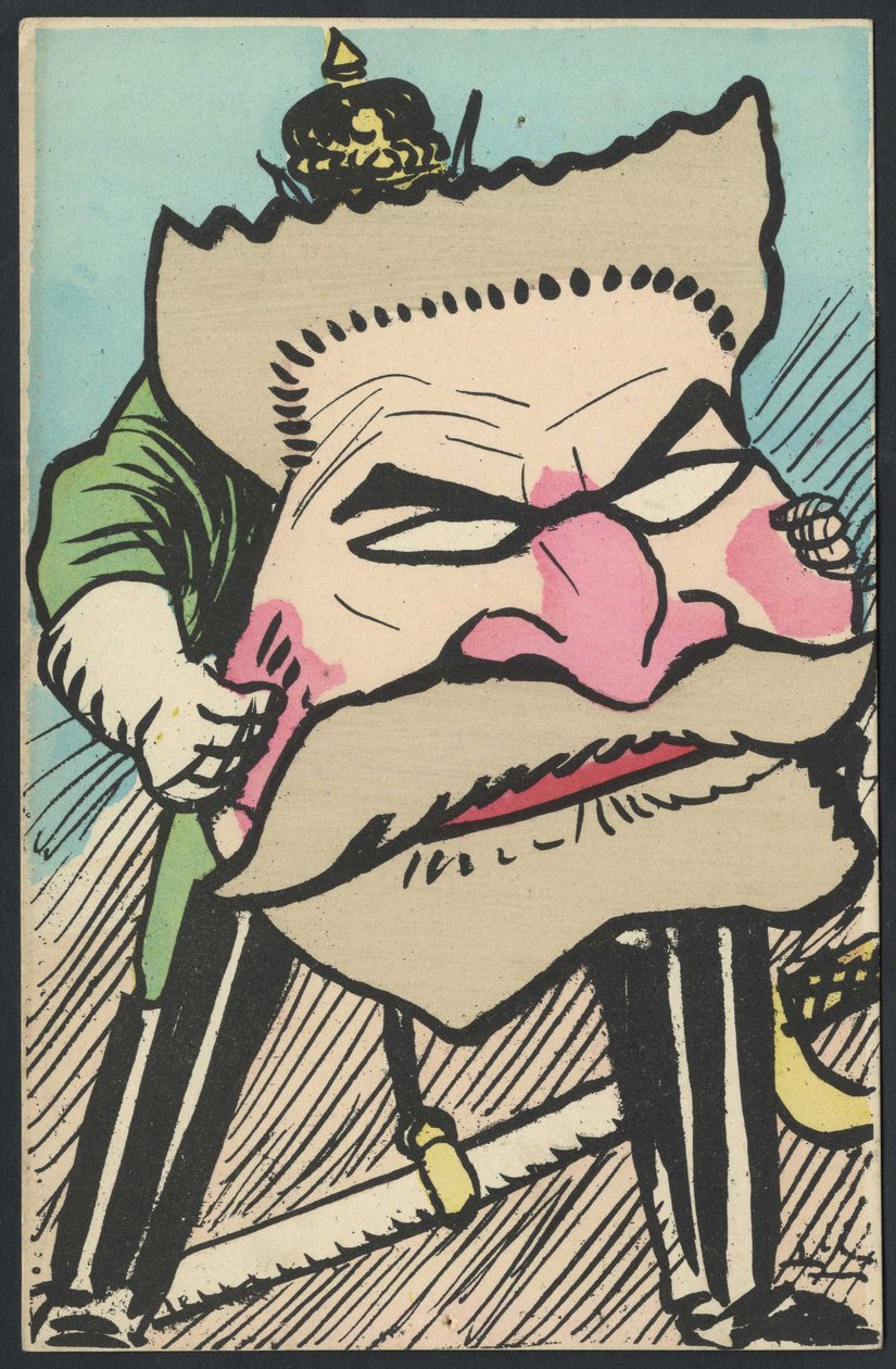 明信片，彩色讽刺画，约 1905 年：德国普鲁士，爱国主义 - Jaures Jean - Leal de Camara（1877-1948 年）插图 作者 里尔·德·卡马拉
