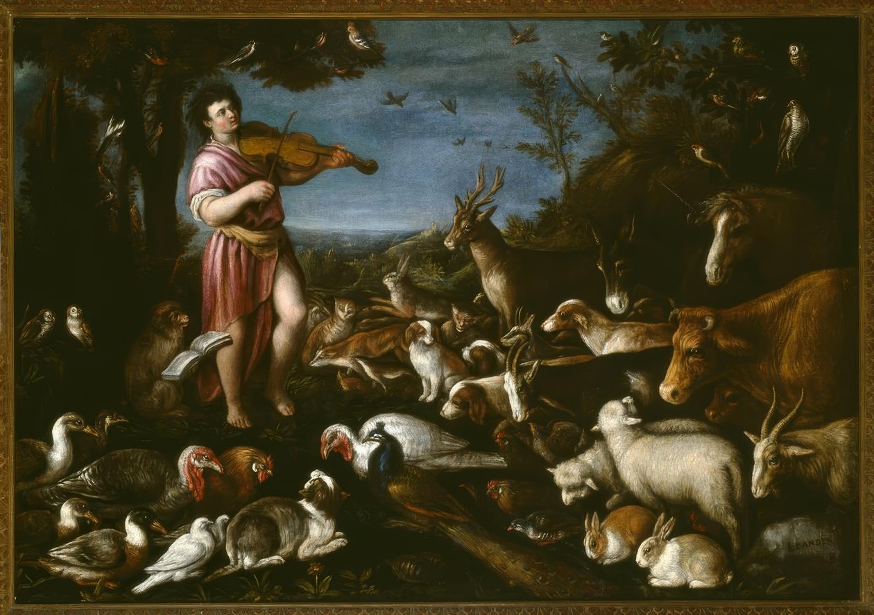 L. da Ponte Bassano，奥菲斯（Orpheus）吸引动物-绘画 作者 莱安德罗·巴萨诺
