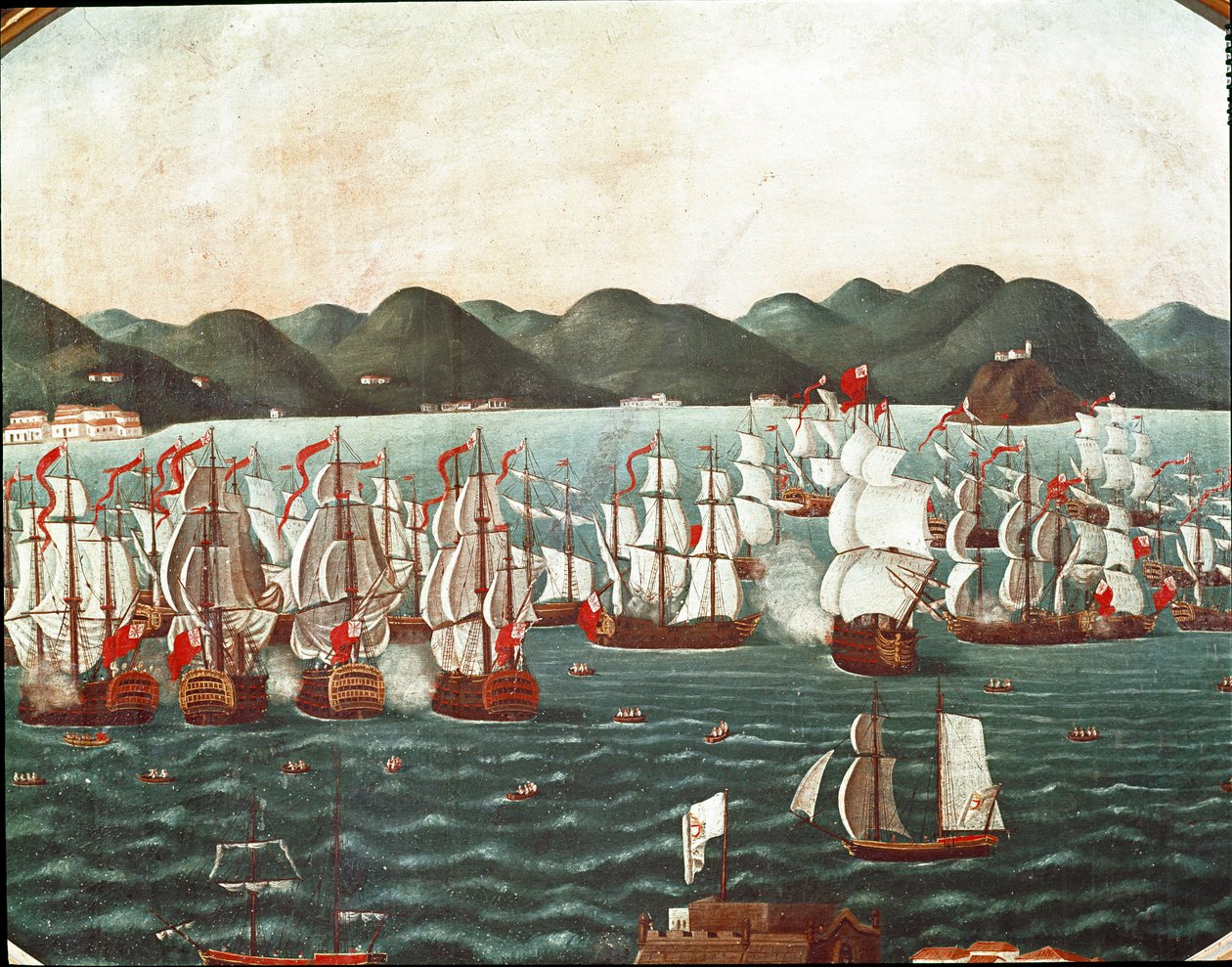 里约热内卢湾的英国船只（绘画，18 世纪末） 作者 莱安德罗·约阿希姆（Leandro Joachim）