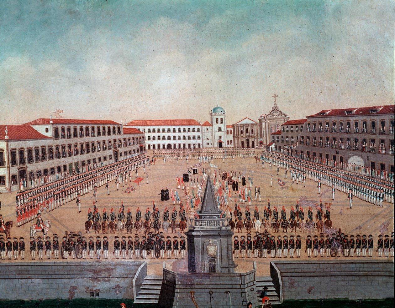 Military Parade in the Royal Square of Rio de Janeiro at Brazil Watercolour by Leandro Joaquim (1738-1798) 18th century Rio de Janeiro, National Historic Museum 作者 莱安德罗·约阿希姆（Leandro Joachim）