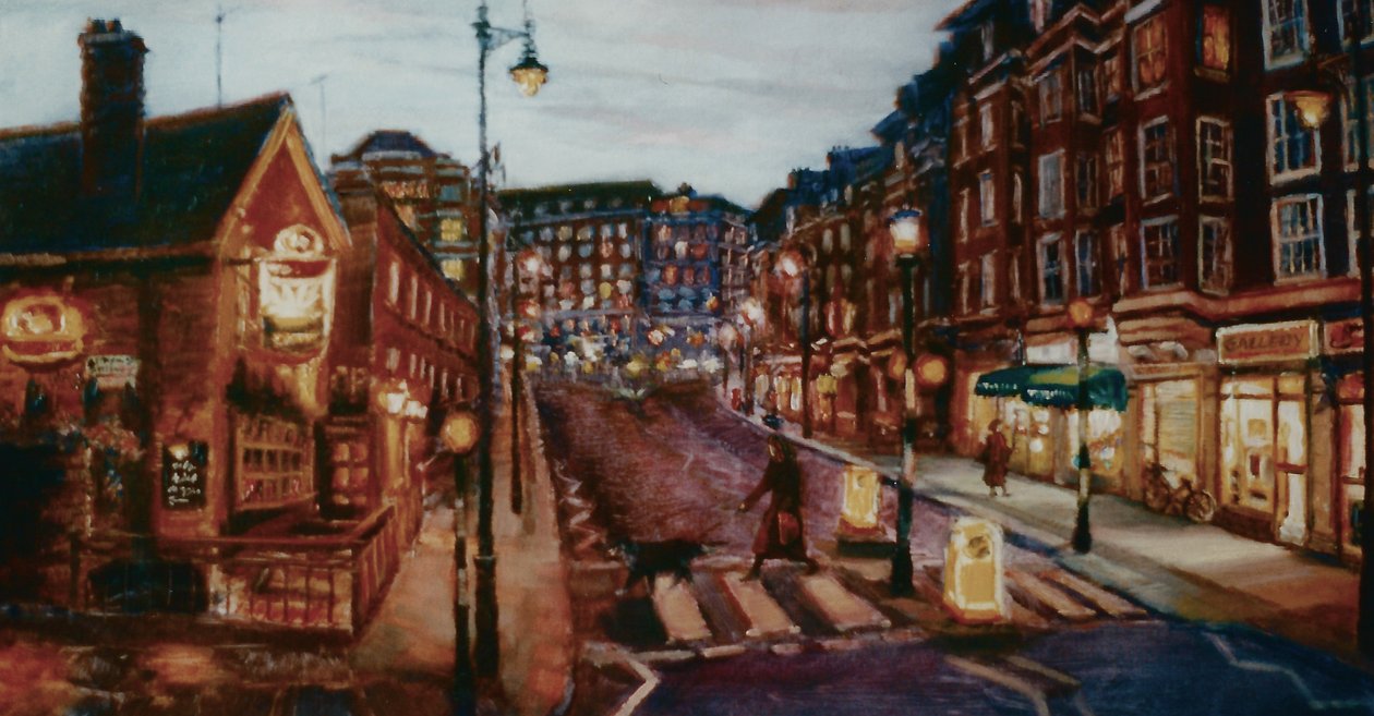Ebury Bridge Rd。 2001年（纸上油画）Pimlico晚上街道 作者 李·坎贝尔