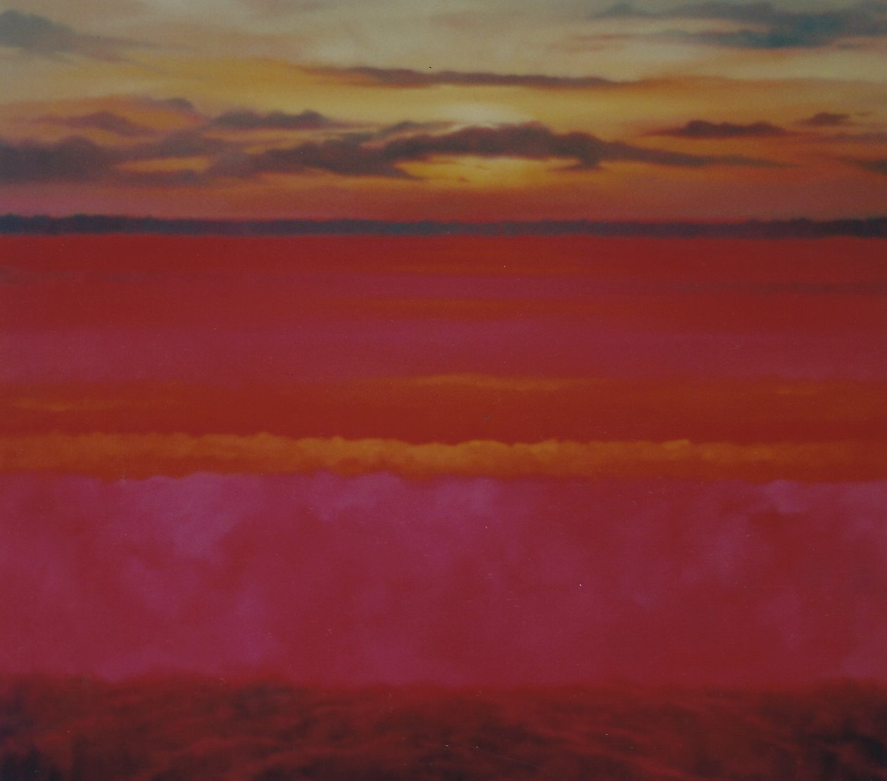 发光的日出，2004年布面油画天空和桃红色抽象风景 作者 李·坎贝尔