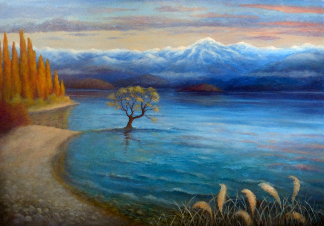 瓦纳卡树，2024 年（布面油画） 作者 李·坎贝尔