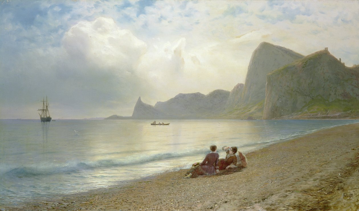 在海滩上，1884年 作者 Lef Feliksovich Lagorio