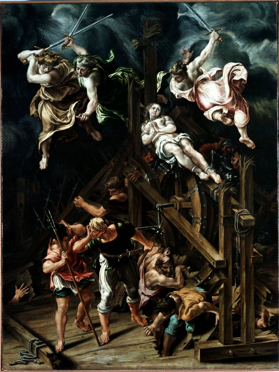 圣凯瑟琳的殉难 处女遭受轮的殉难。 Lelio Orsi (1511-1587) 作画，约 1560 年 太阳。 88x66,5 cm Modene, Galleria Estense 作者 里奥·奥西·达诺瓦拉