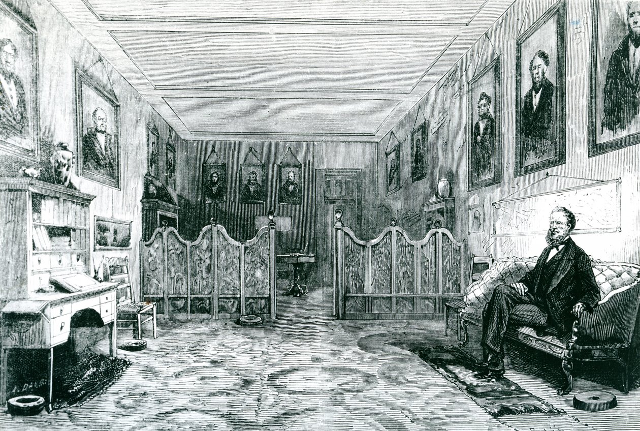 Brigham Young（1801-77）在他的研究中成为摩门教徒的大祭司，来自Le Monde Illustre的插图，出版于1871年 作者 狮子座后奈