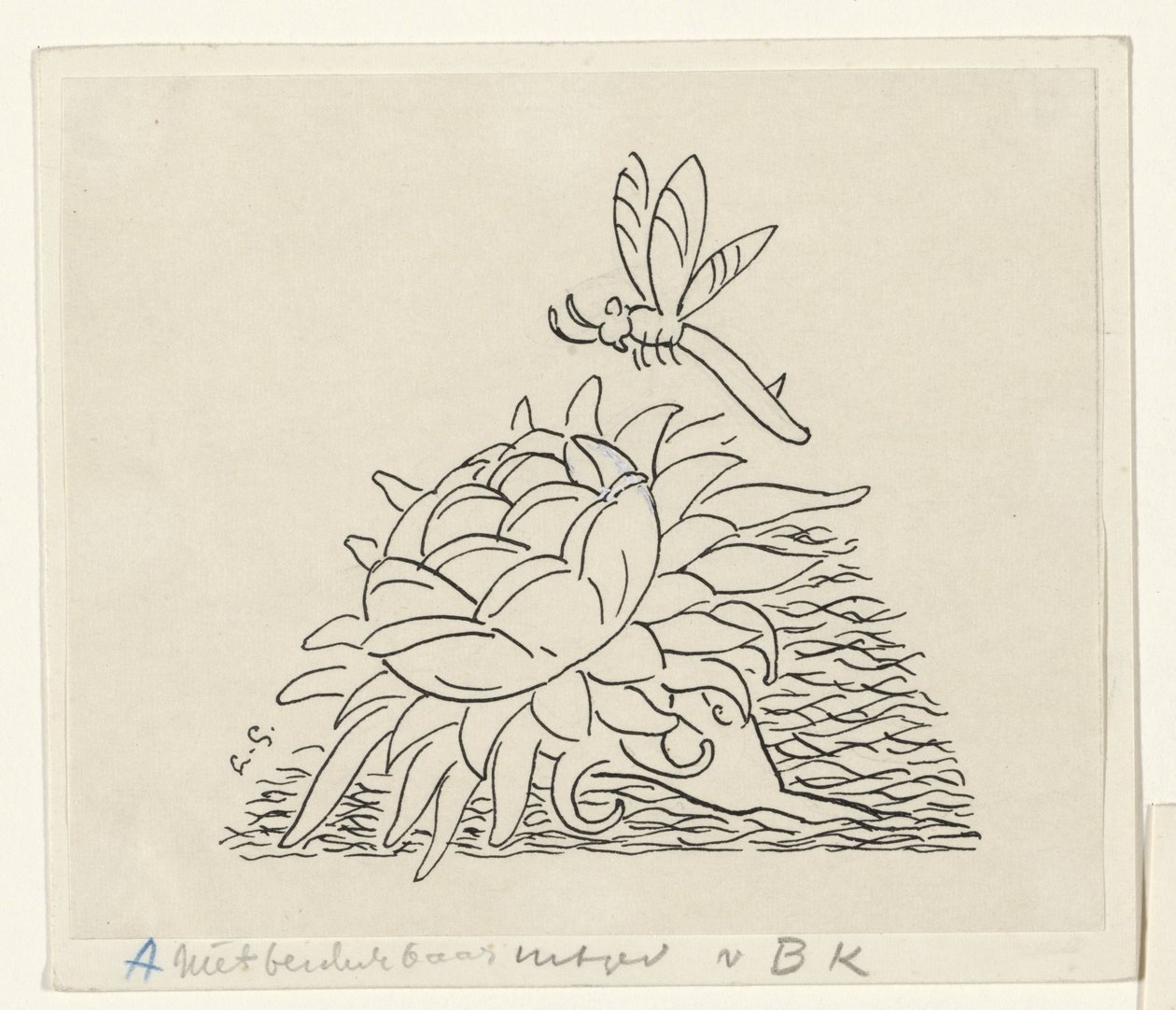 花与蜻蜓 作者 Leo Gestel（艺术家签名）