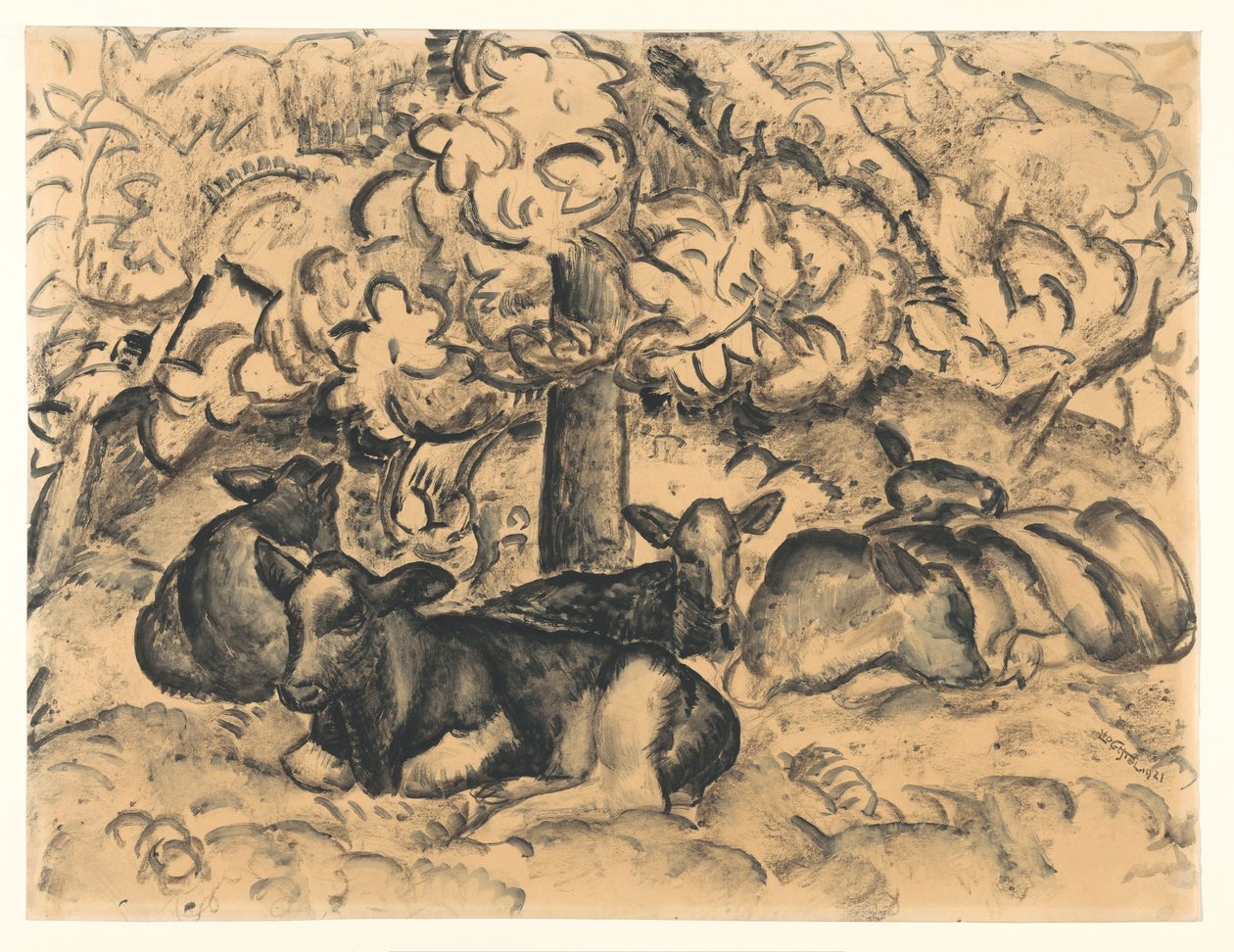 有小牛的果园 作者 Leo Gestel（艺术家签名）