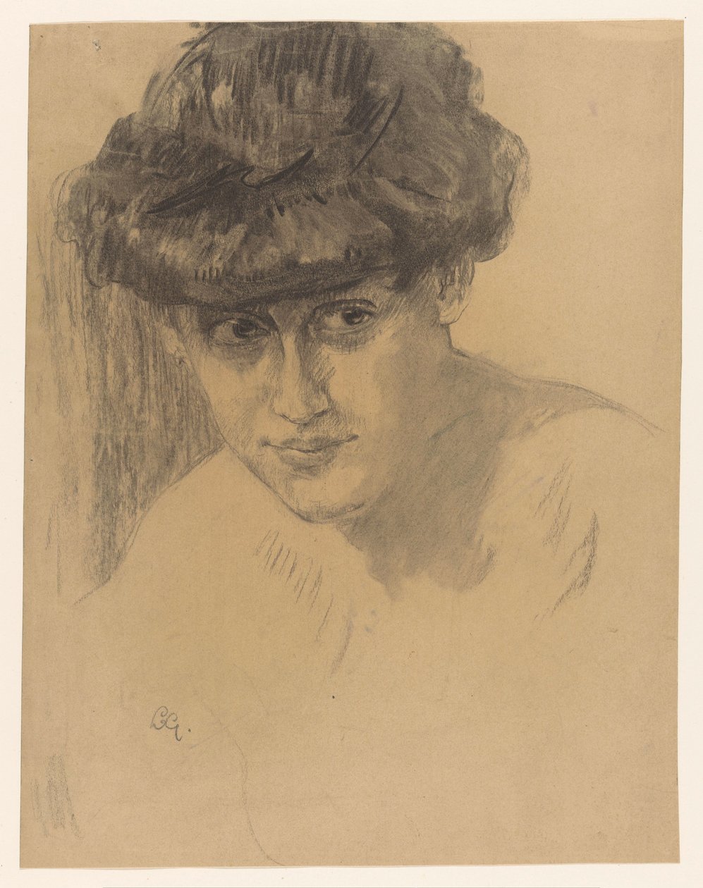 盘起头发的女人的半身像 作者 Leo Gestel（艺术家签名）