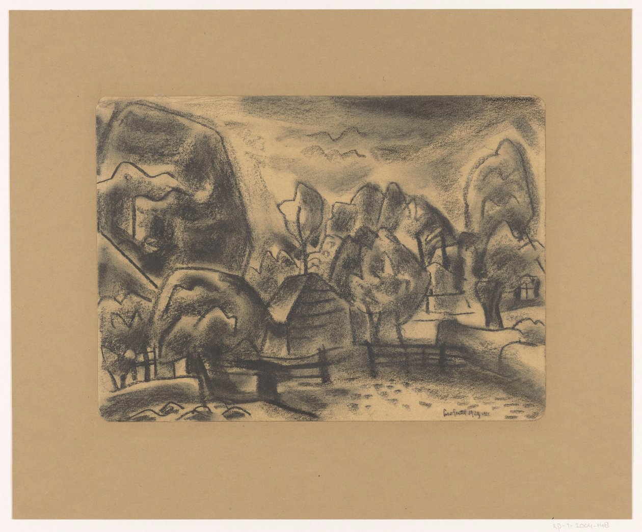 树木间有农场的景观 作者 Leo Gestel（艺术家签名）