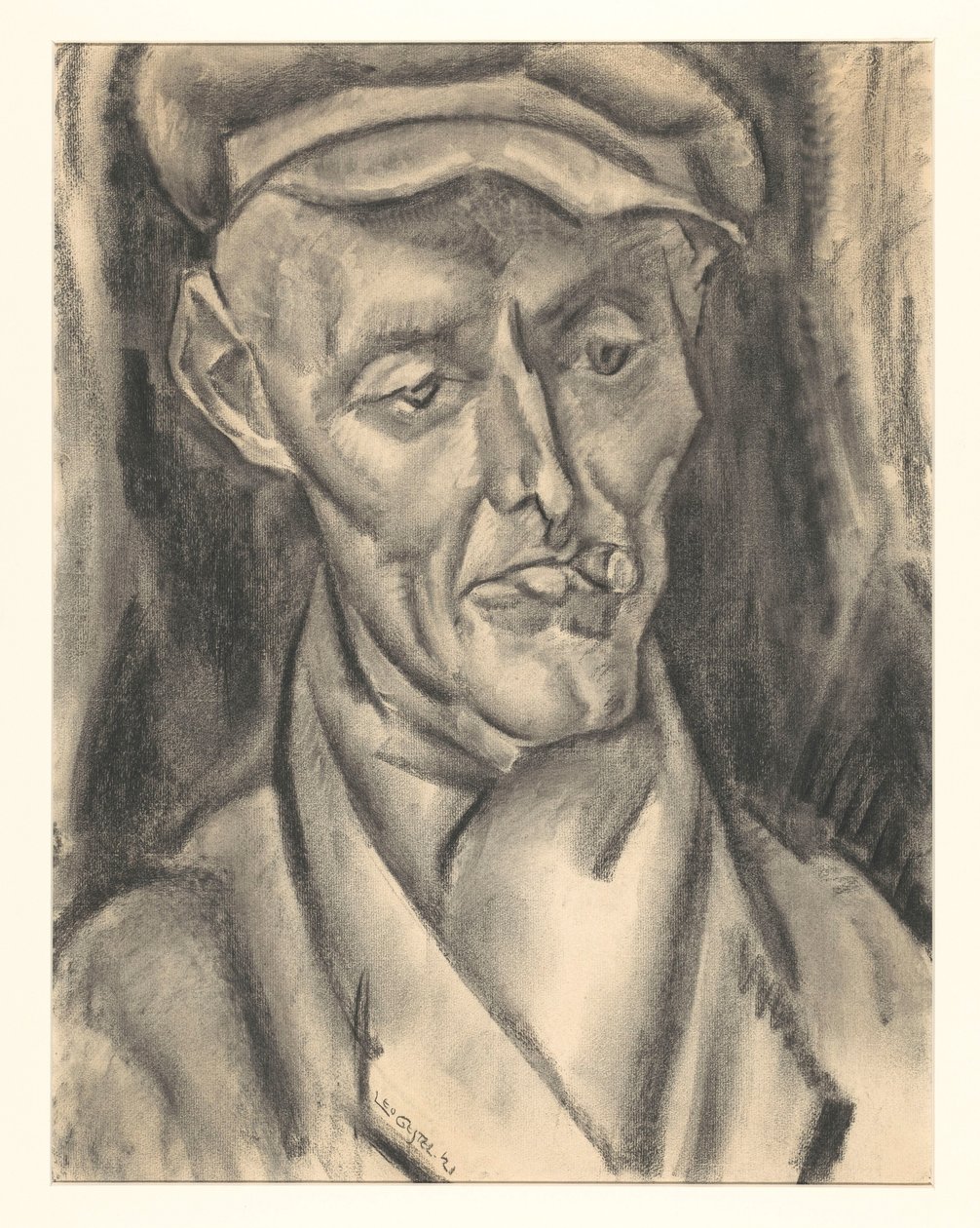 戴帽子、抽雪茄的男子 作者 Leo Gestel（艺术家签名）